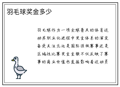 羽毛球奖金多少